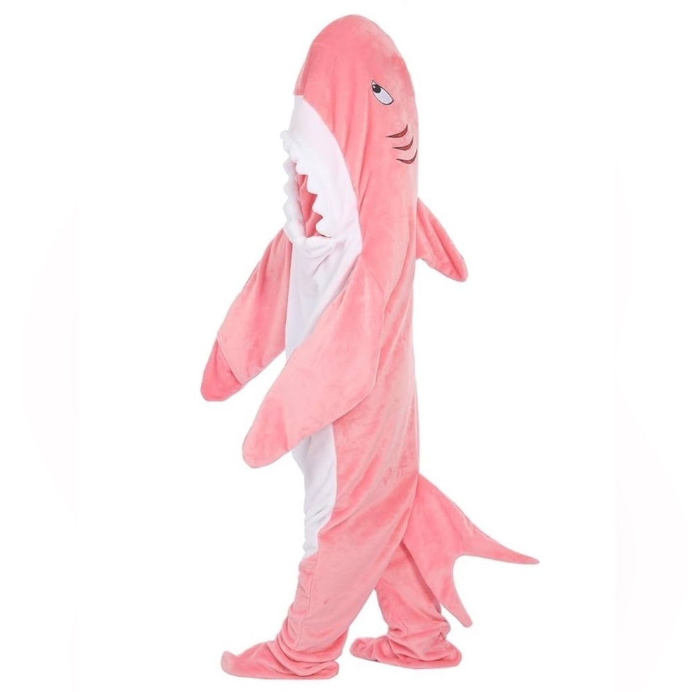 Pink Shark Hoodie Blanket Onesie Bodysuit Halloween Costume Size Women’s Size S